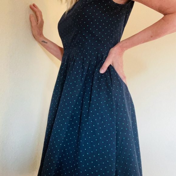 ESHAKTI SWING DRESS SIZE 6 NAVY WITH GREEN POLKA DOTS 100% COTTON - Picture 3 of 10